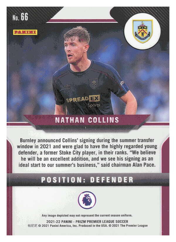 2021-22 Panini Prizm Premier League Soccer #66 Nathan Collins Burnley V97432 Image 2