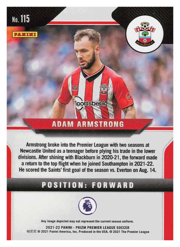 2021-22 Panini Prizm Premier League Soccer #115 Adam Armstrong V97441 Image 2