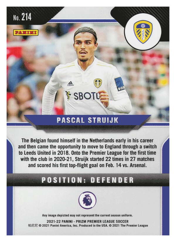 2021-22 Panini Prizm Premier League Soccer #214 Pascal Struijk Leeds V97461 Image 2