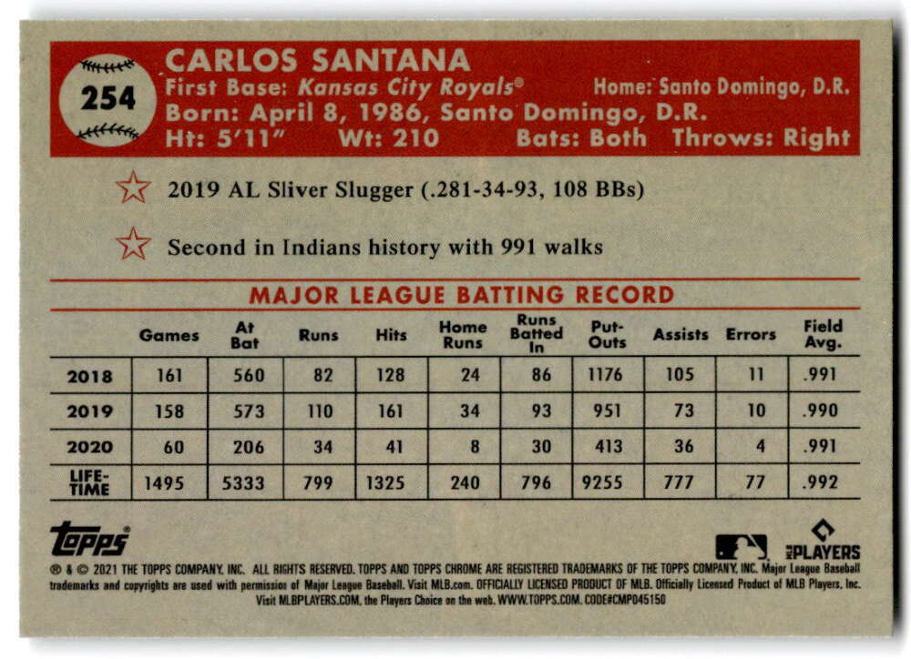 2021 Topps Chrome Platinum Anniversary #254 Carlos Santana Kansas V97212 Image 2