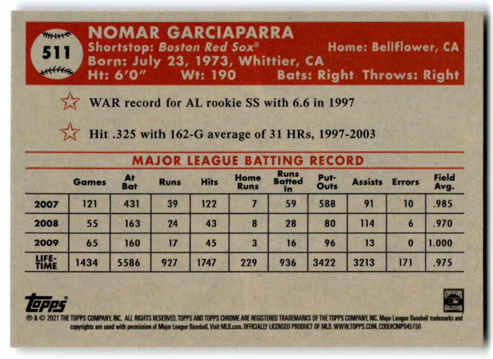 2021 Topps Chrome Platinum Anniversary #511 Nomar Garciaparra Boston V97243 Image 2