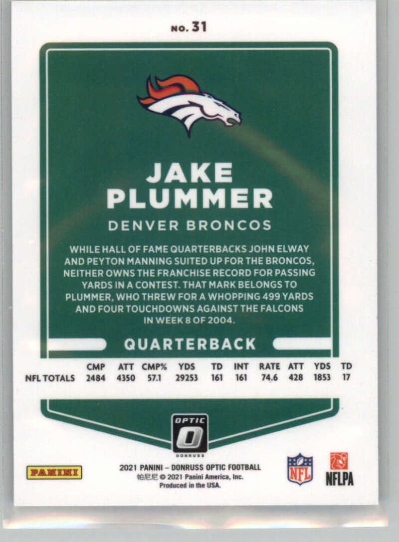 2021 Donruss Optic #31 Jake Plummer Denver Broncos V88613 Image 2