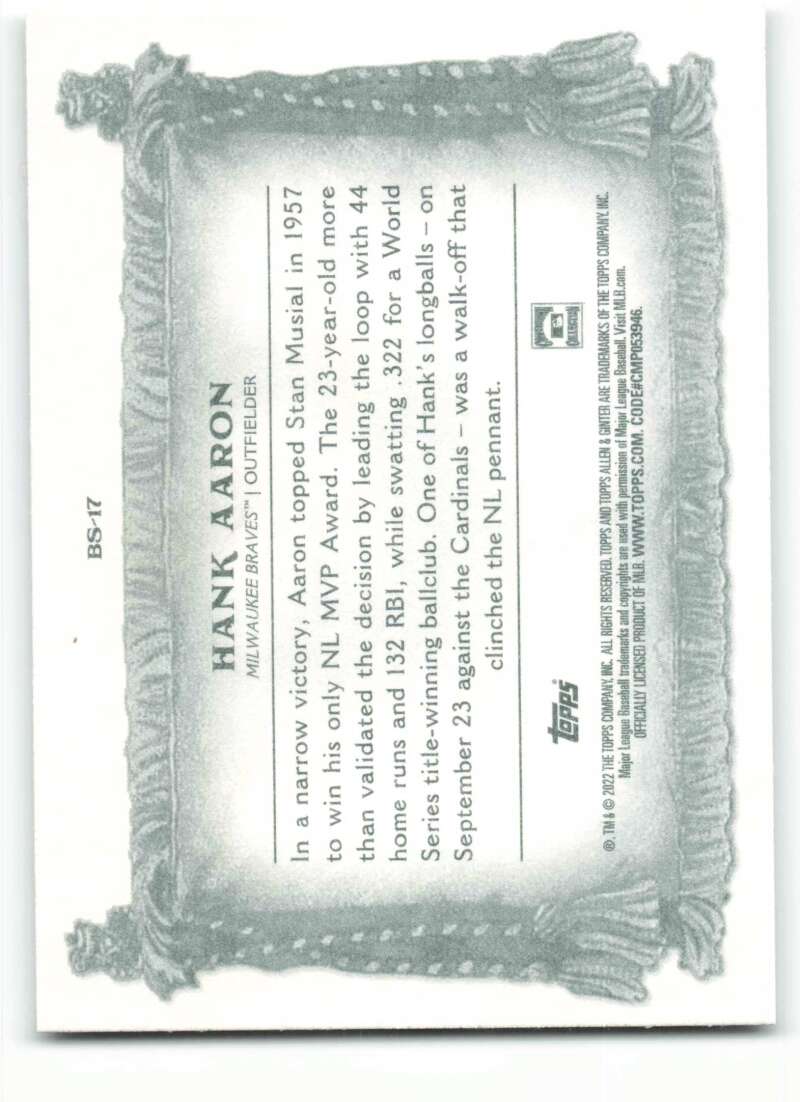 2022 Topps Allen and Ginter Baseaball Banner Seasons #BS-17 Hank Aaron V97176 Image 2