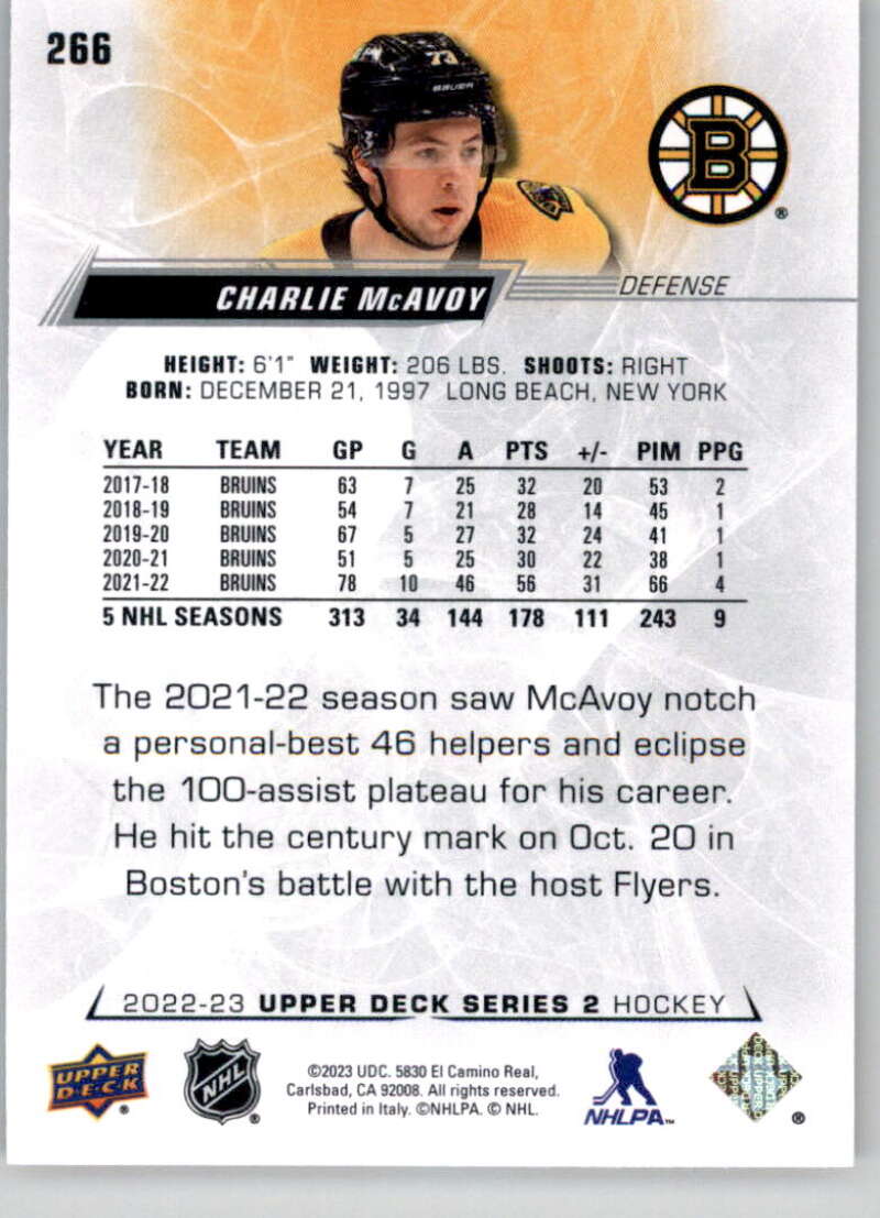 2022-23 Upper Deck Hockey #266 Charlie McAvoy Boston Bruins Image 2