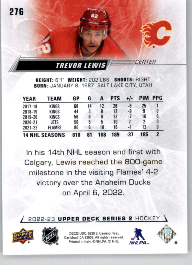 2022-23 Upper Deck Hockey #276 Trevor Lewis Calgary Flames Image 2