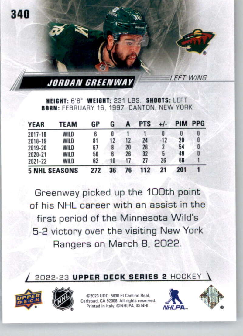 2022-23 Upper Deck Hockey #340 Jordan Greenway Minnesota Wild Image 2