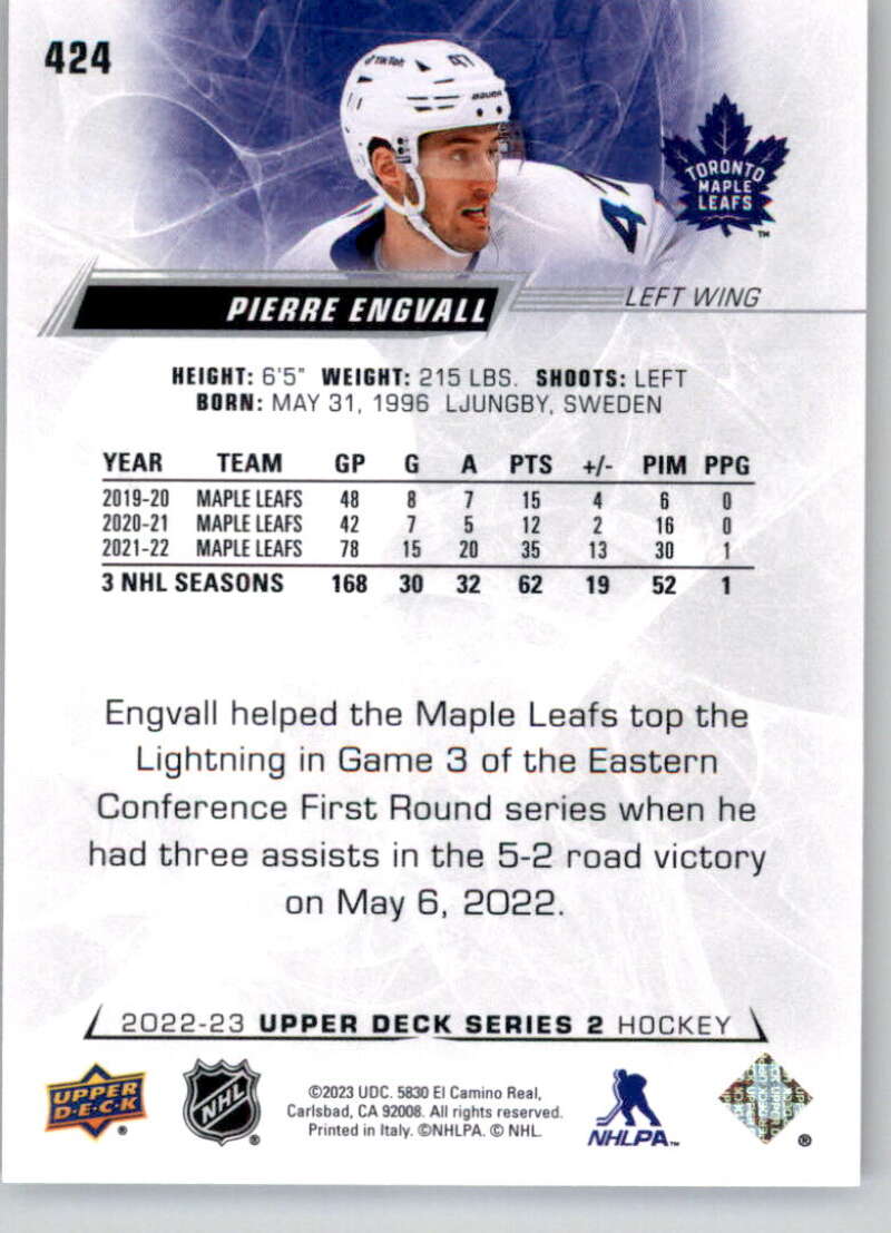 2022-23 Upper Deck Hockey #424 Pierre Engvall Toronto Maple Leafs Image 2