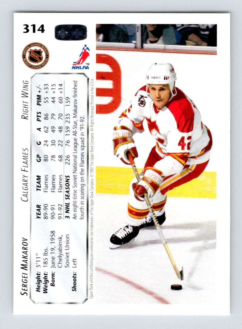 1992-93 Upper Deck Hockey #314 Sergei Makarov Calgary Flames Image 2