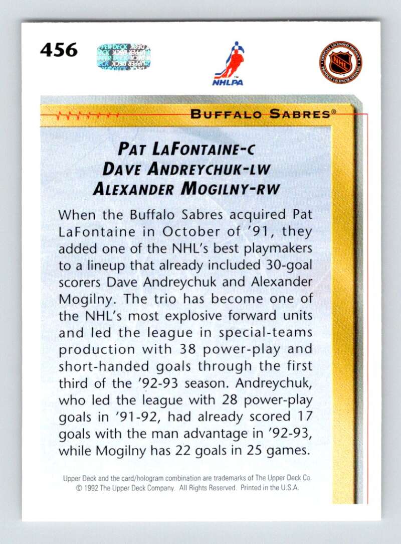 1992-93 Upper Deck Hockey #456 LaFontaine/Mogilny/Andreychuk LL Image 2