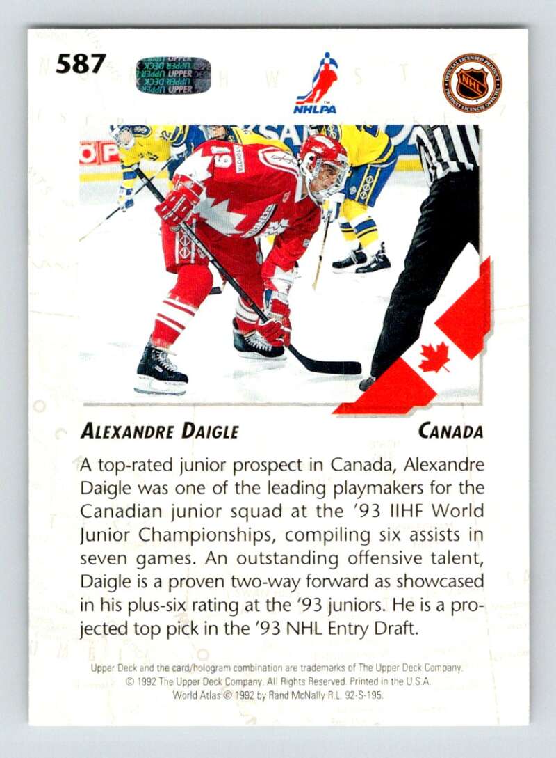 1992-93 Upper Deck Hockey #587 Alexandre Daigle RC Rookie Image 2