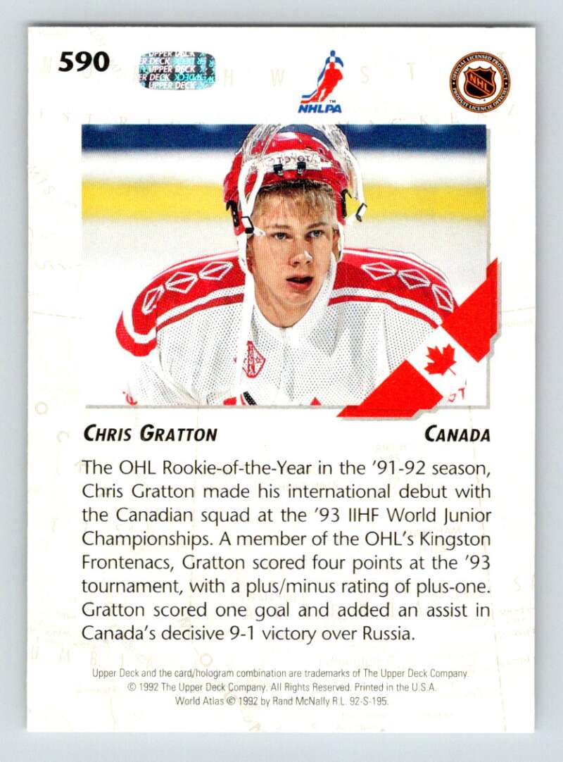1992-93 Upper Deck Hockey #590 Chris Gratton RC Rookie Image 2