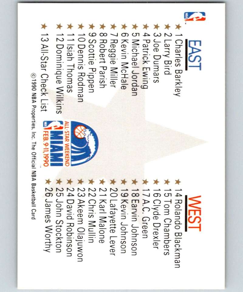 1990-91 Hopps Basketball #13 All-Star Checklist/ AS SP Detroit Pistons/ Lakers Image 2