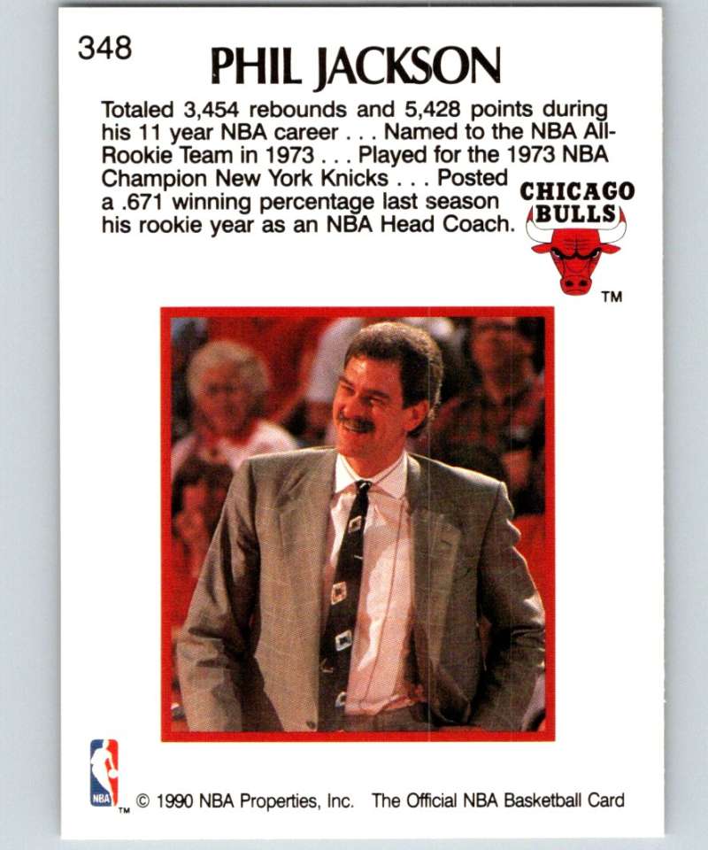 1990-91 Hopps Basketball #348 Phil Jackson CO Chicago Bulls Image 2