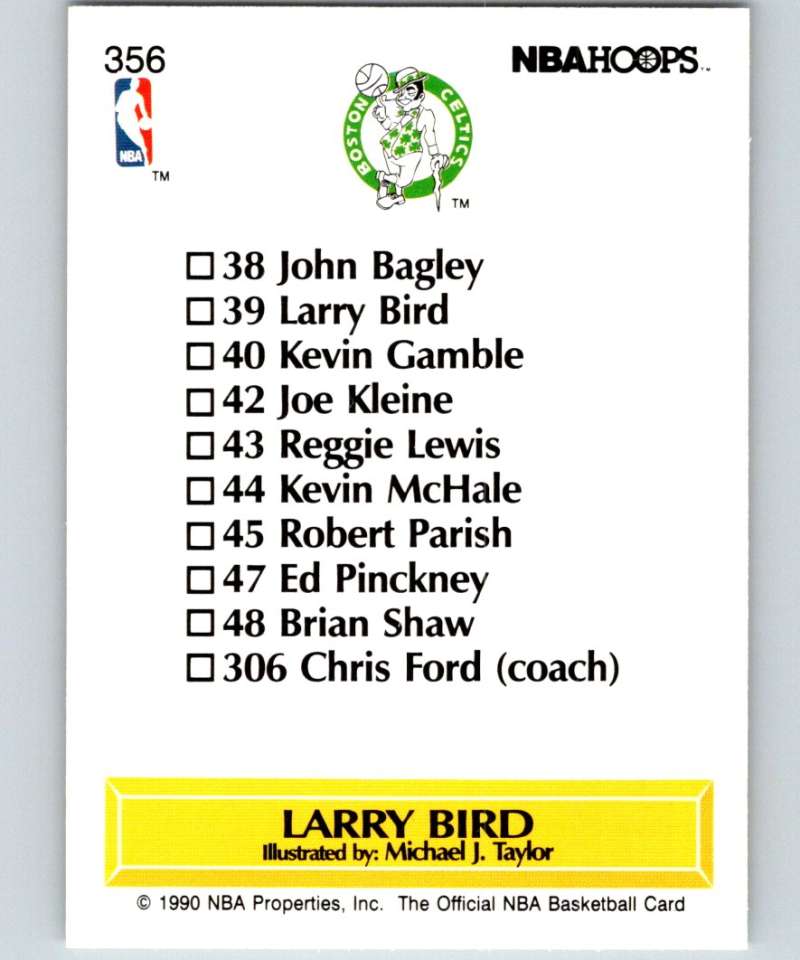 1990-91 Hopps Basketball #356 Larry Bird TC Boston Celtics Image 2