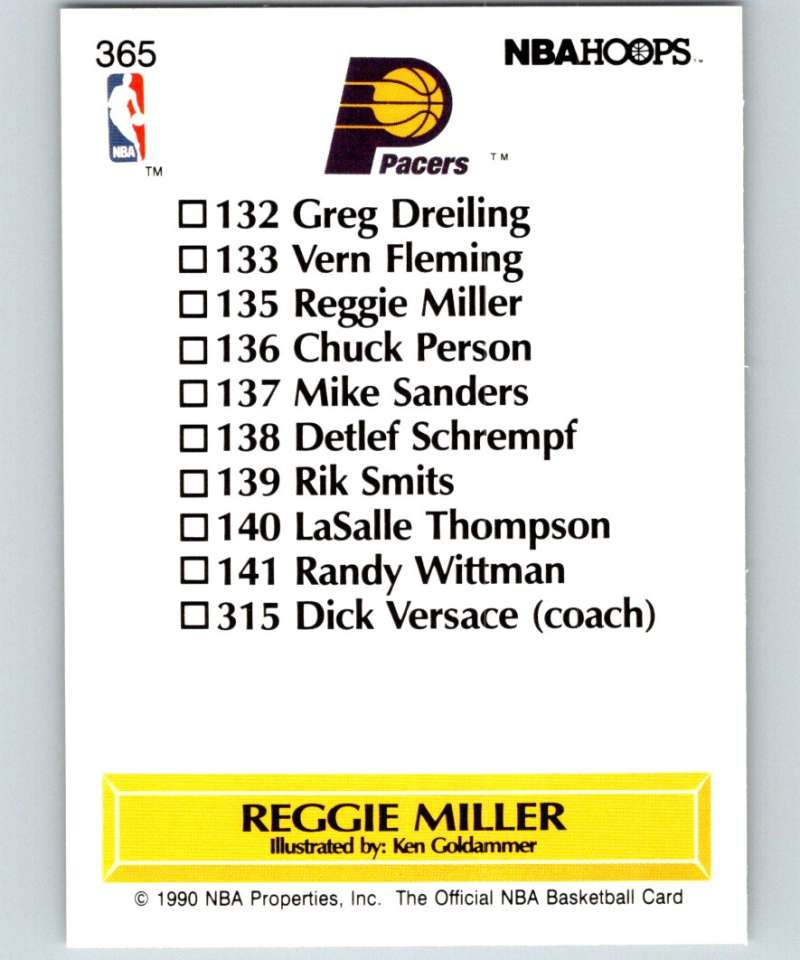 1990-91 Hopps Basketball #365 Reggie Miller TC Indiana Pacers Image 2