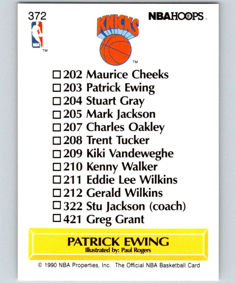 1990-91 Hopps Basketball #372 Patrick Ewing TC New York Knicks Image 2
