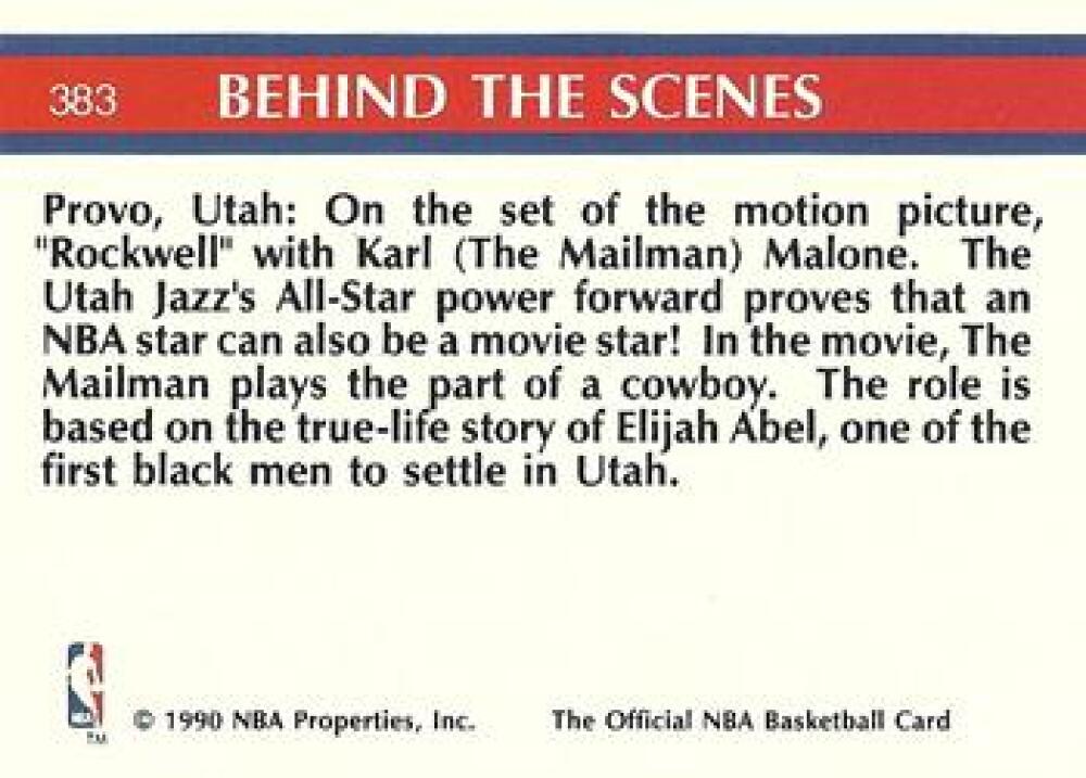 1990-91 Hopps Basketball #383 Karl Malone Utah Jazz Image 2