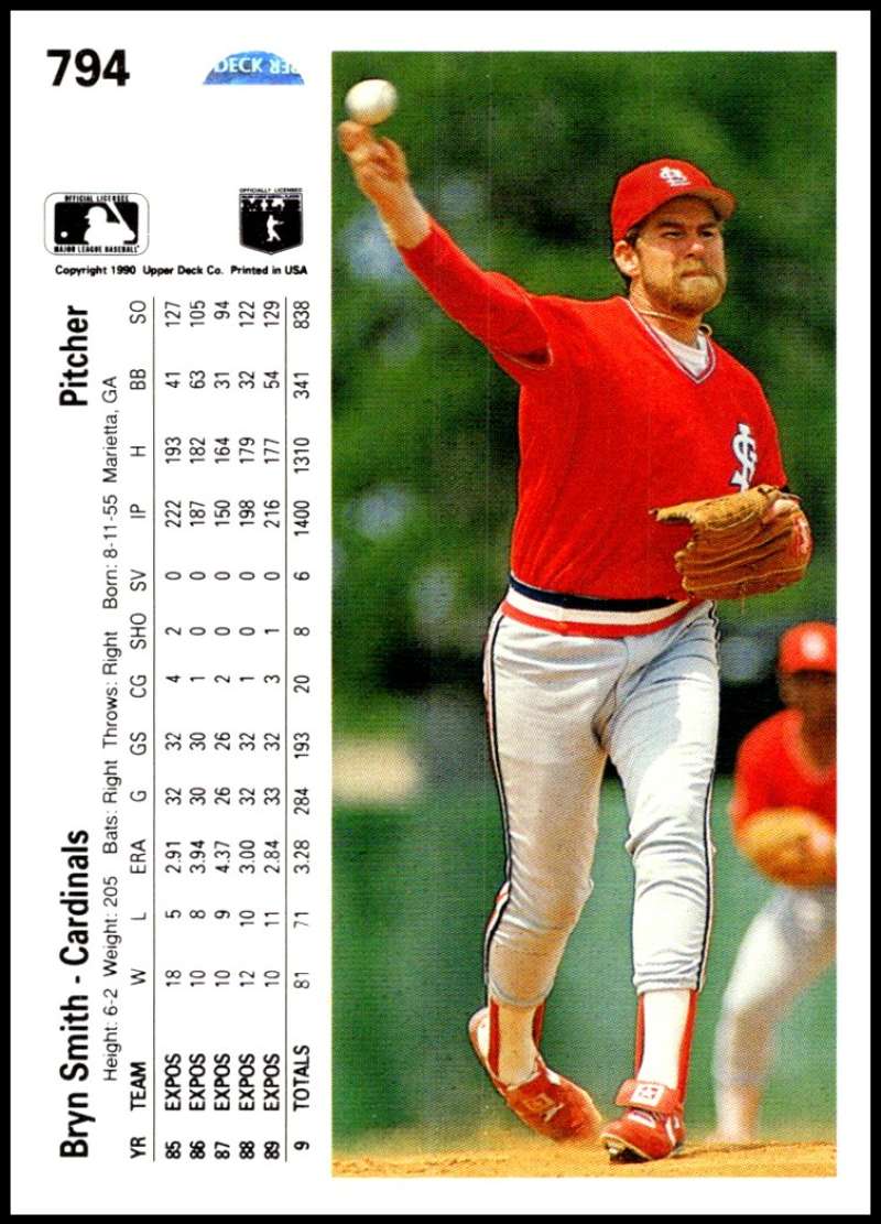 1990 Upper Deck Baseball #794 Bryn Smith  St. Louis Cardinals  Image 2