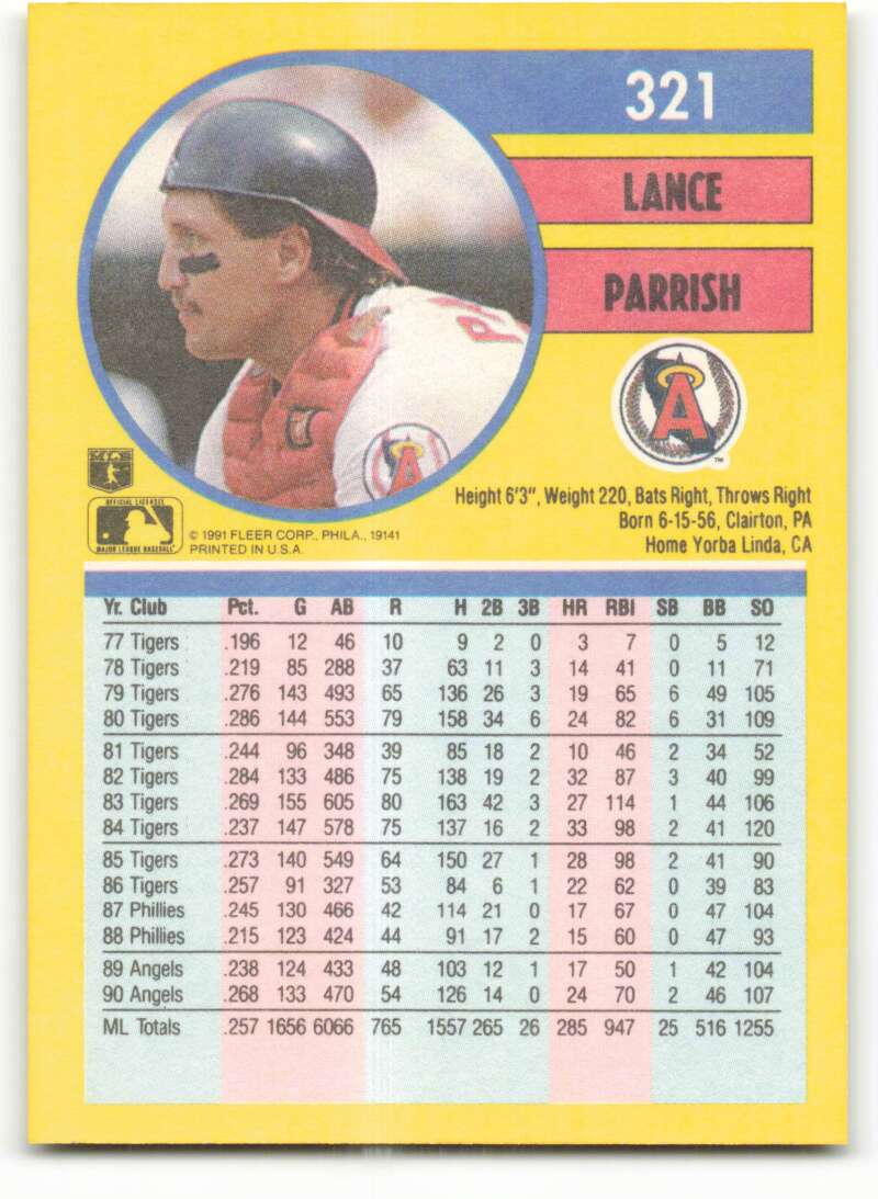 1991 Fleer Baseball #321 Lance Parrish  California Angels  Image 2