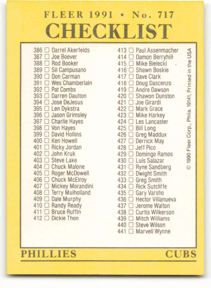 1991 Fleer Baseball #717 Tigers/Indians-Phillies/Cubs CL Image 2