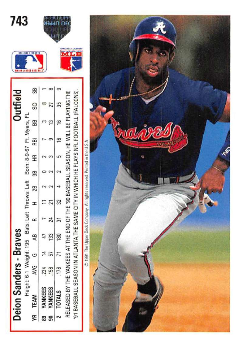 1991 Upper Deck Baseball #743 Deion Sanders Atlanta Braves Image 2