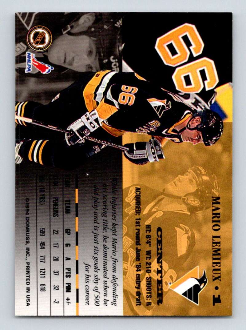 1994-95 Leaf #1 Mario Lemieux Pittsburgh Penguins Image 2