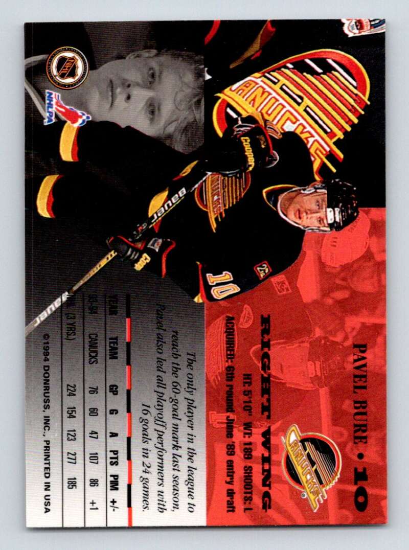 1994-95 Leaf #10 Pavel Bure Vancouver Canucks Image 2