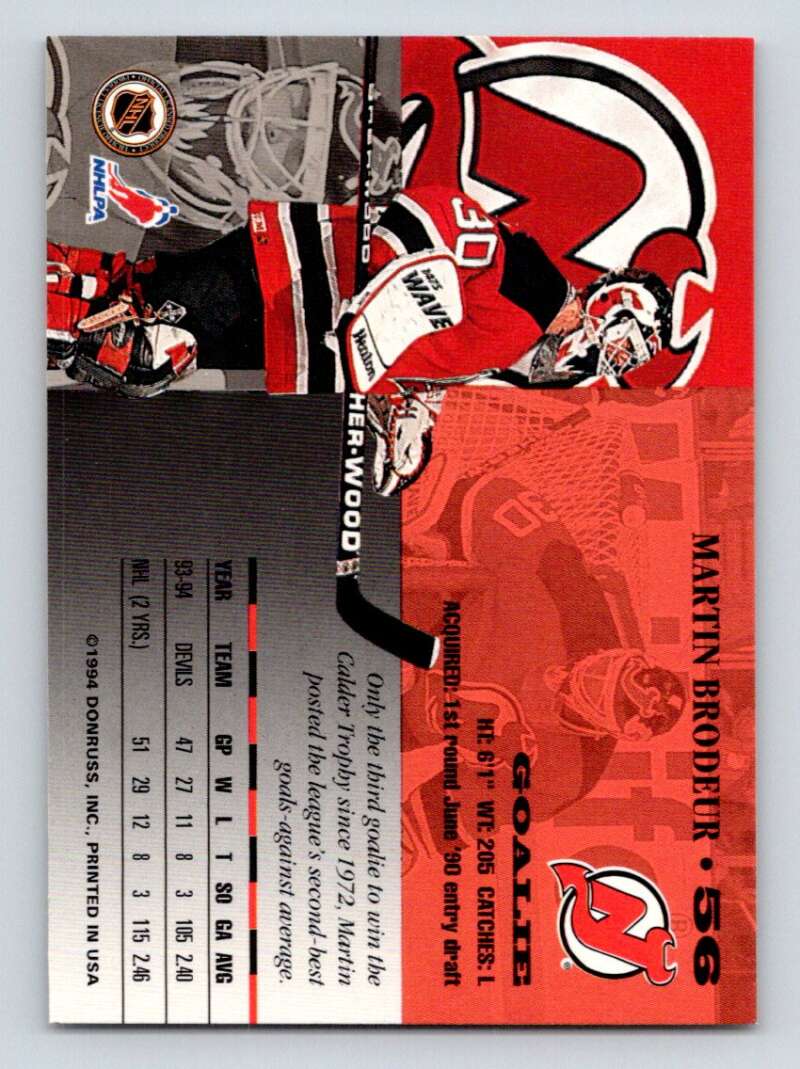 1994-95 Leaf #56 Martin Brodeur New Jersey Devils Image 2