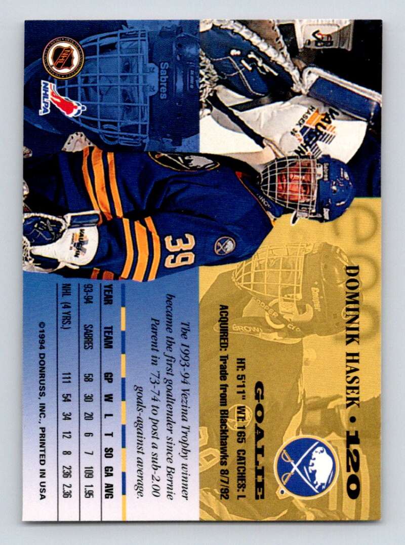 1994-95 Leaf #120 Dominik Hasek Buffalo Sabres Image 2