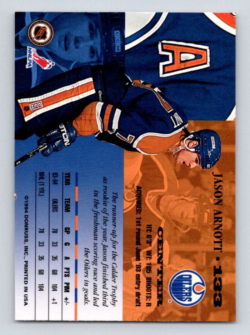 1994-95 Leaf #133 Jason Arnott  Edmonton Oilers  Image 2
