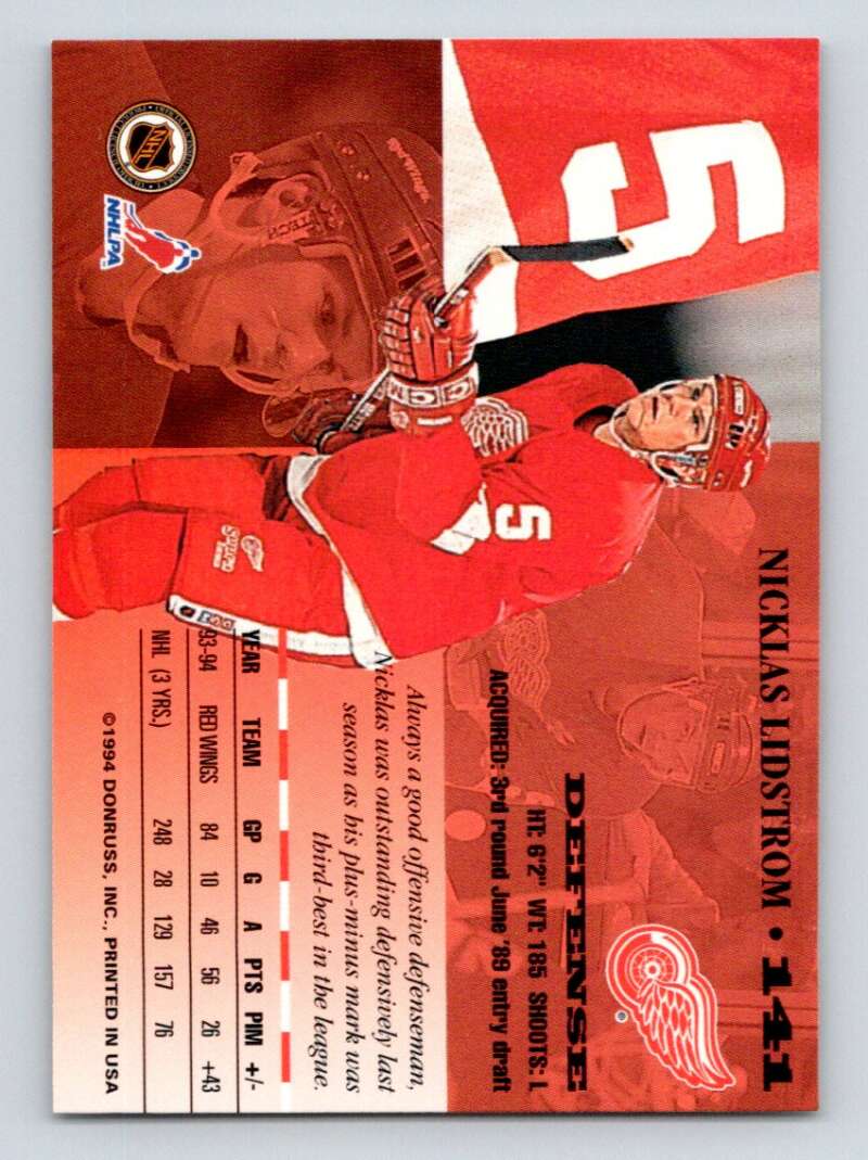 1994-95 Leaf #141 Nicklas Lidstrom Detroit Red Wings Image 2