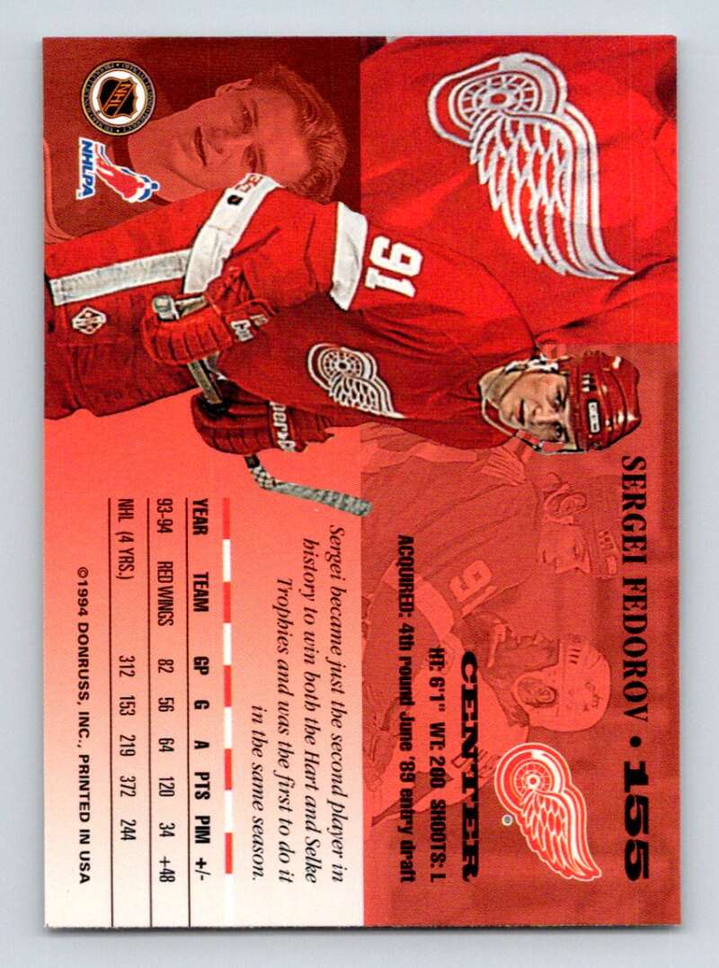 1994-95 Leaf #155 Sergei Fedorov Detroit Red Wings Image 2