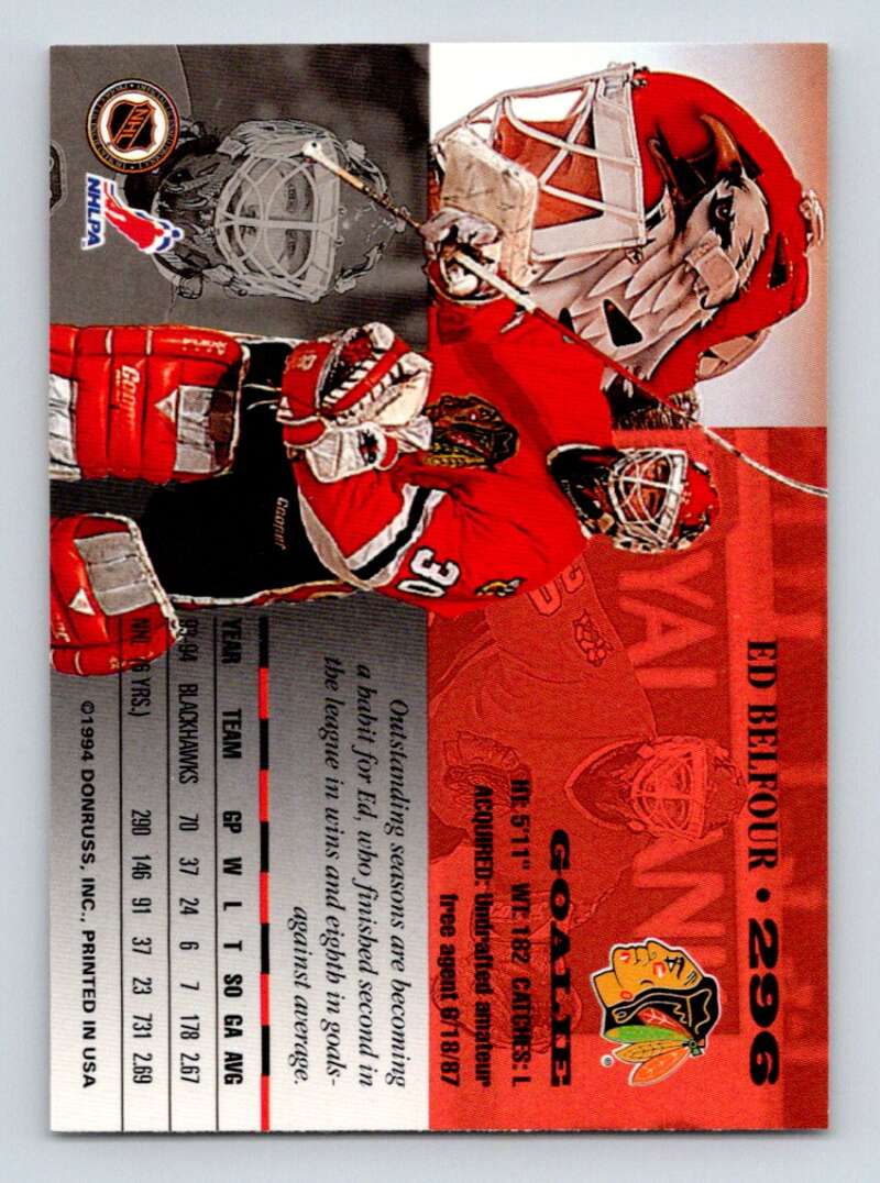 1994-95 Leaf #296 Ed Belfour Chicago Blackhawks Image 2