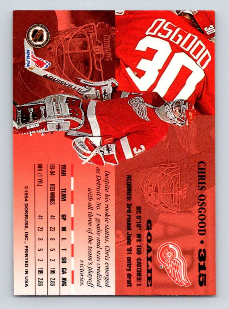 1994-95 Leaf #315 Chris Osgood Detroit Red Wings Image 2