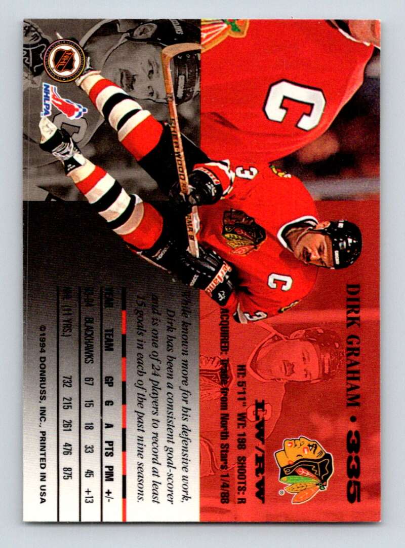 1994-95 Leaf #335 Dirk Graham Chicago Blackhawks Image 2
