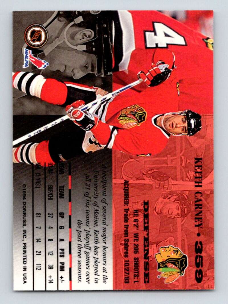 1994-95 Leaf #359 Keith Carney Chicago Blackhawks Image 2