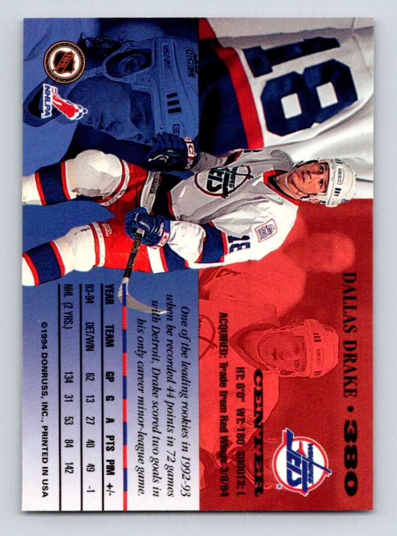 1994-95 Leaf #380 Dallas Drake Winnipeg Jets Image 2