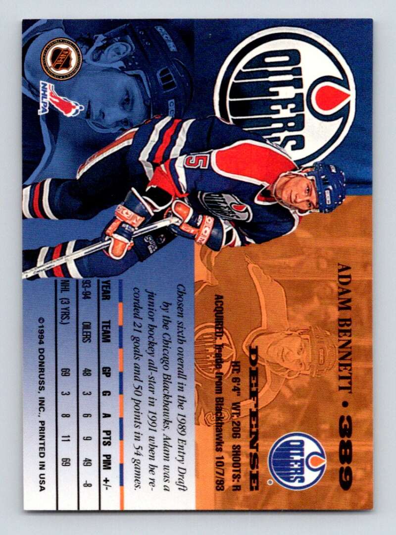 1994-95 Leaf #389 Adam Bennett Edmonton Oilers Image 2