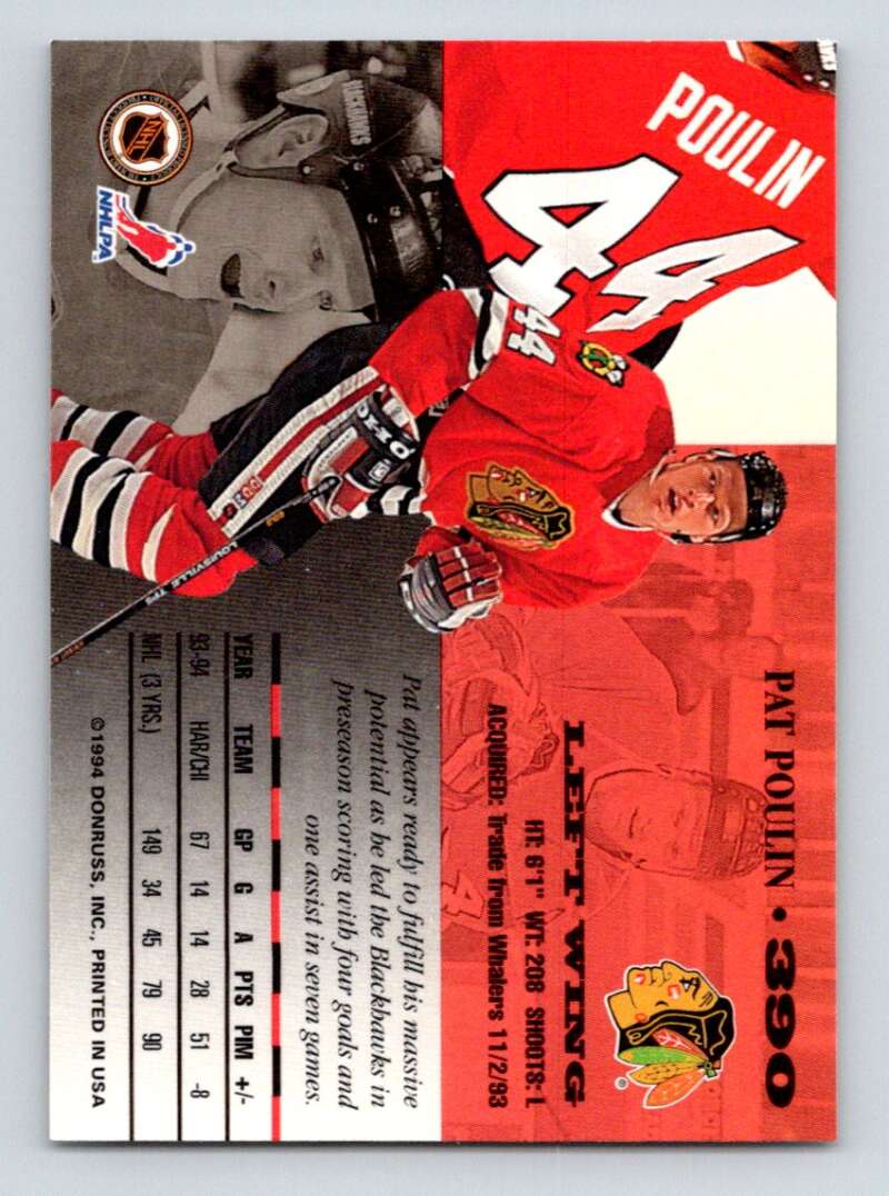 1994-95 Leaf #390 Patrick Poulin Chicago Blackhawks Image 2