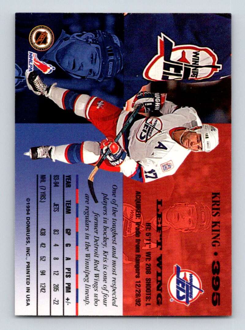 1994-95 Leaf #395 Kris King Winnipeg Jets Image 2