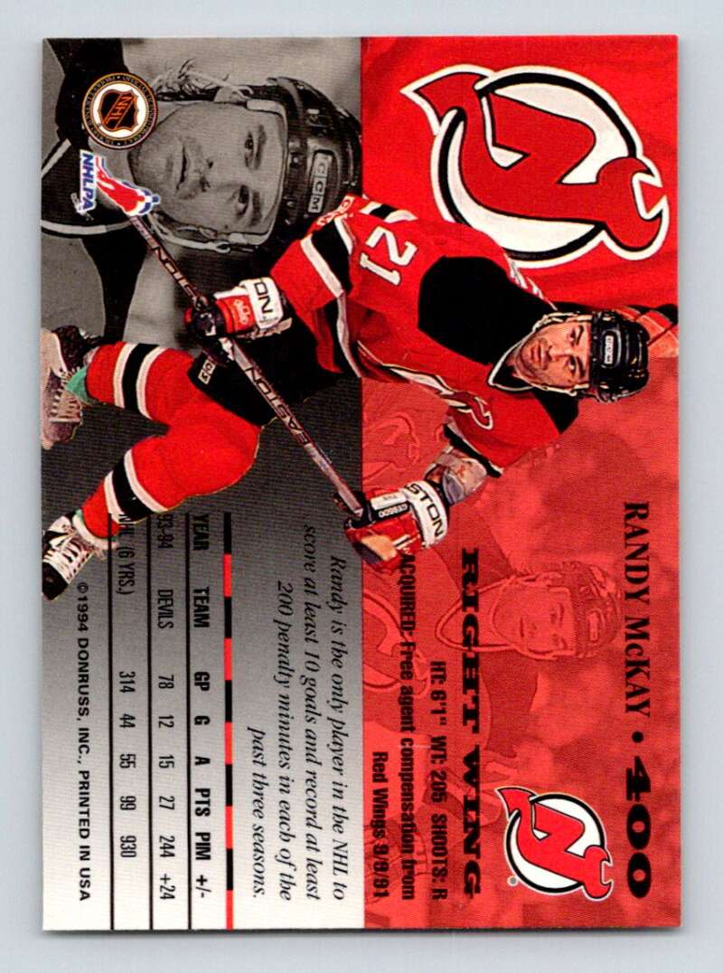 1994-95 Leaf #400 Randy McKay New Jersey Devils Image 2