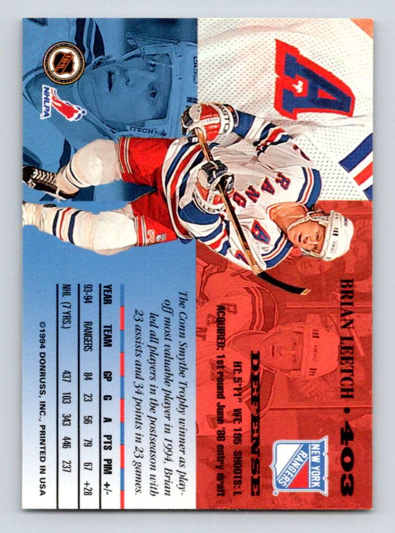 1994-95 Leaf #403 Brian Leetch New York Rangers Image 2