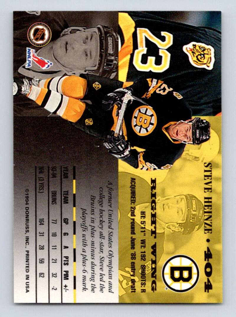 1994-95 Leaf #404 Steve Heinze Boston Bruins Image 2