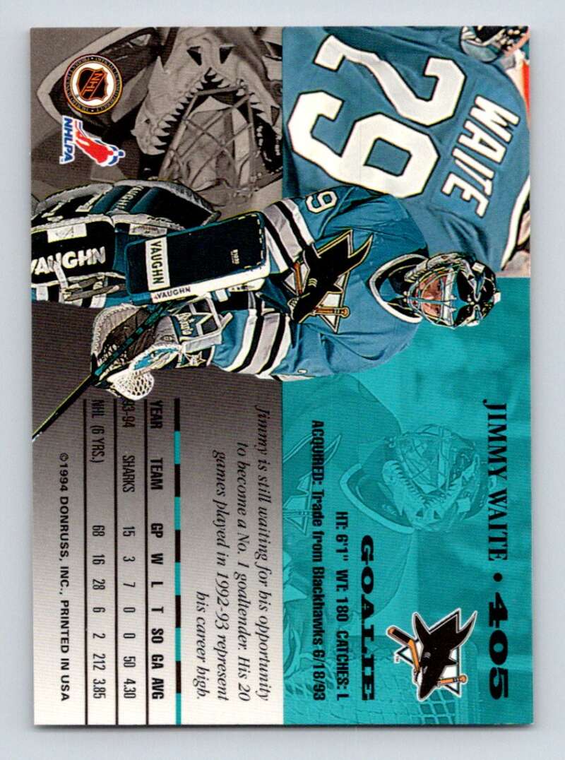 1994-95 Leaf #405 Jimmy Waite San Jose Sharks Image 2