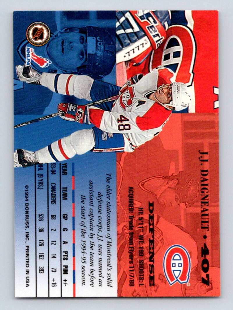 1994-95 Leaf #407 J.J. Daigneault Montreal Canadiens Image 2