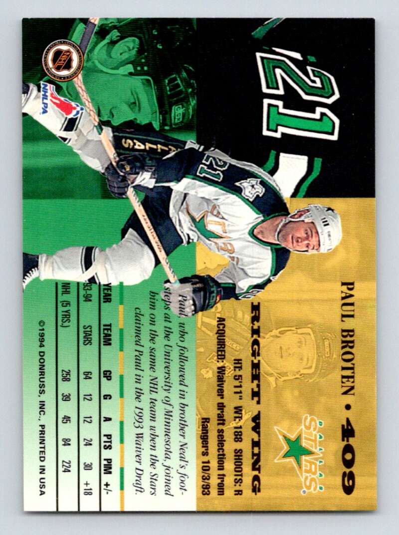1994-95 Leaf #409 Paul Broten Dallas Stars Image 2