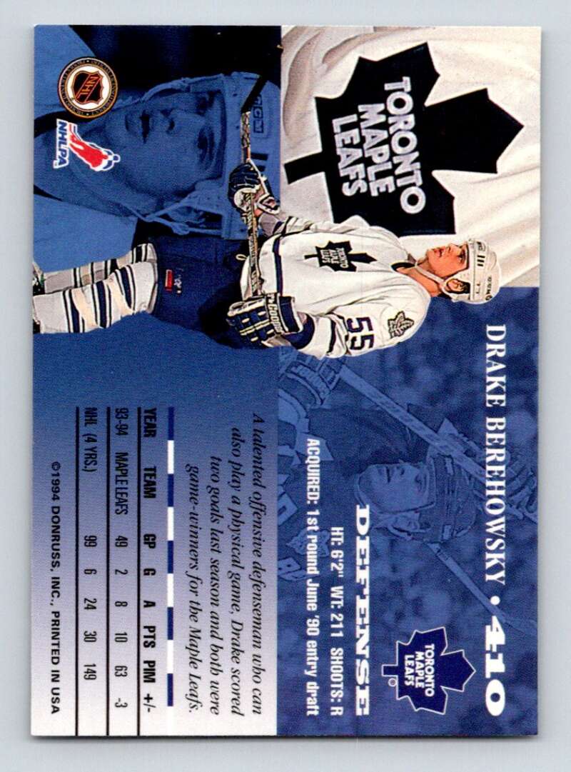 1994-95 Leaf #410 Drake Berehowsky Toronto Maple Leafs Image 2