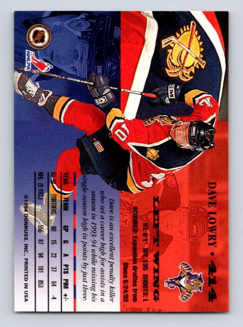 1994-95 Leaf #414 Dave Lowry Florida Panthers Image 2