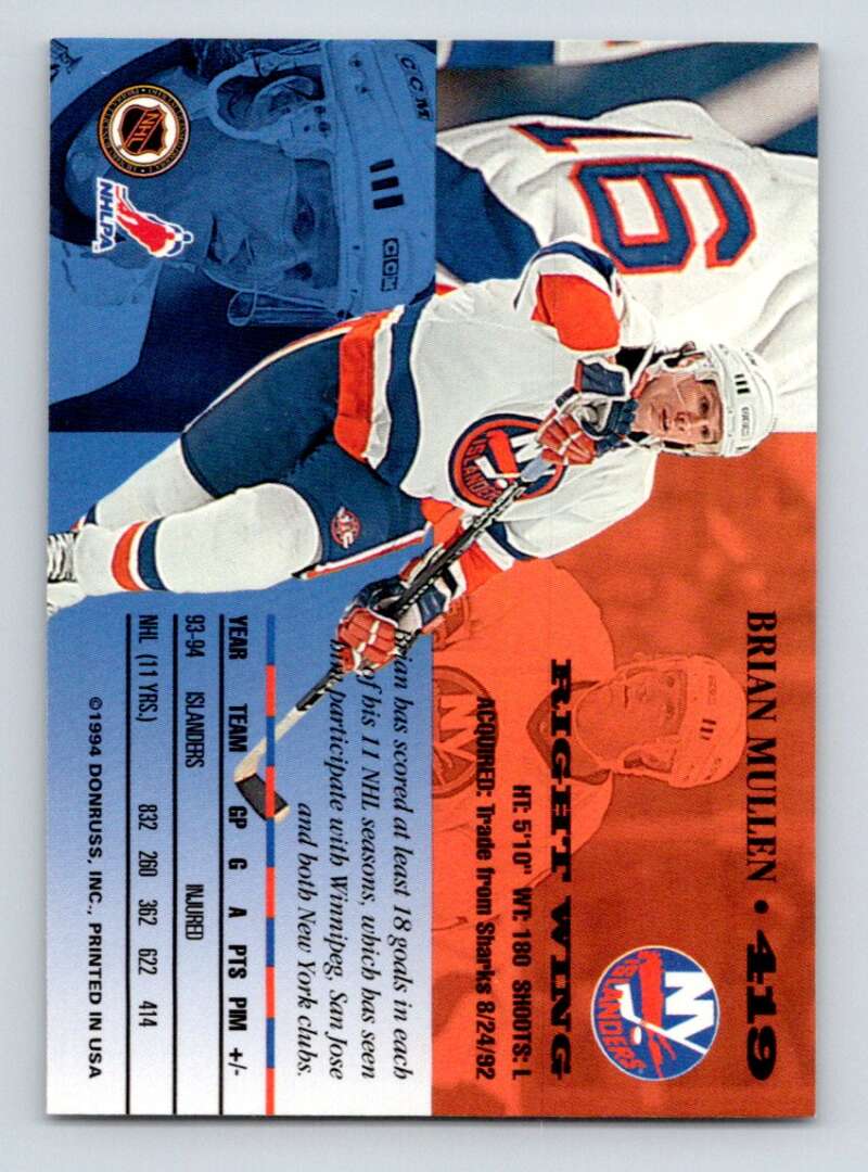 1994-95 Leaf #419 Brian Mullen New York Islanders Image 2