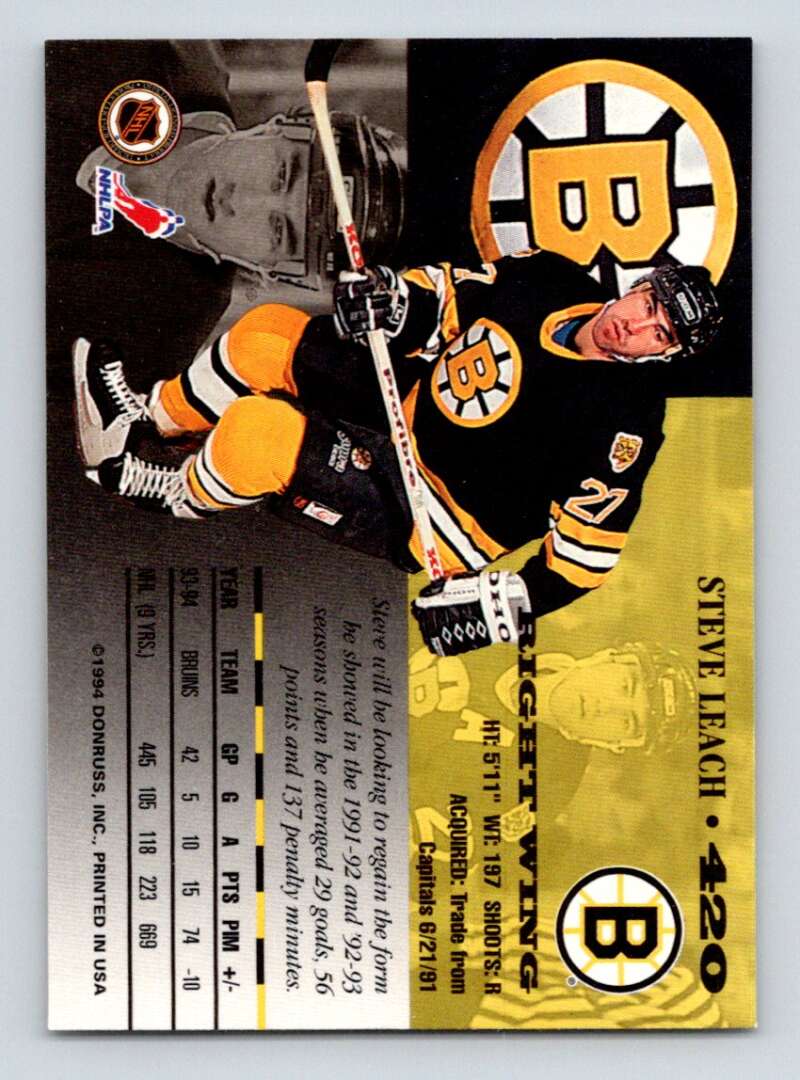 1994-95 Leaf #420 Steve Leach Boston Bruins Image 2